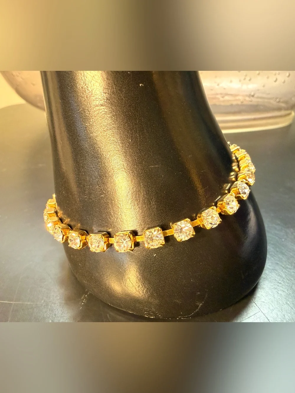 Vintage 1950s Gold Tone Rhinestone Tennis Bracelet